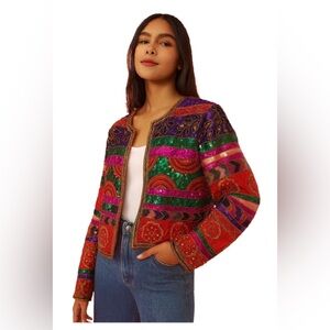 Nipon Night Vintage Embellished Sequin Beaded Embroidered Statement Jacket L